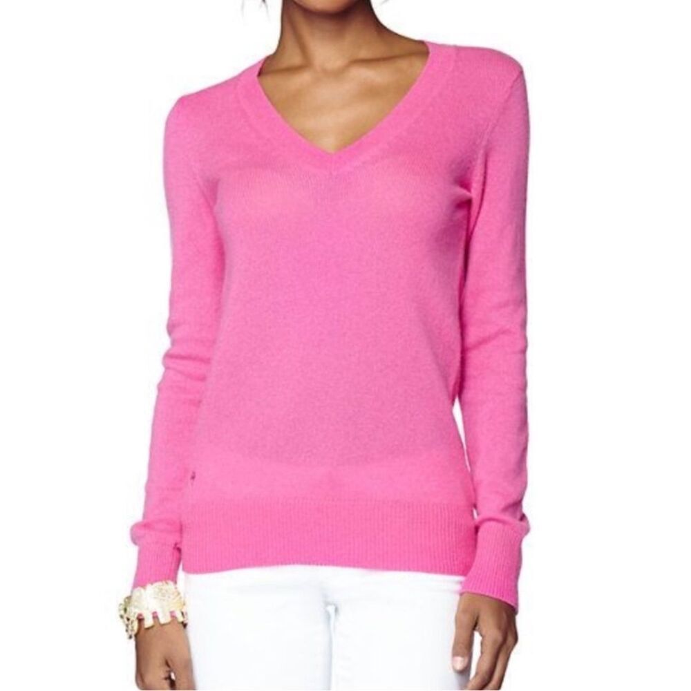 Lilly Pulitzer Karen Classic V-Neck Cotton Blend Sweater in Tropical Pink